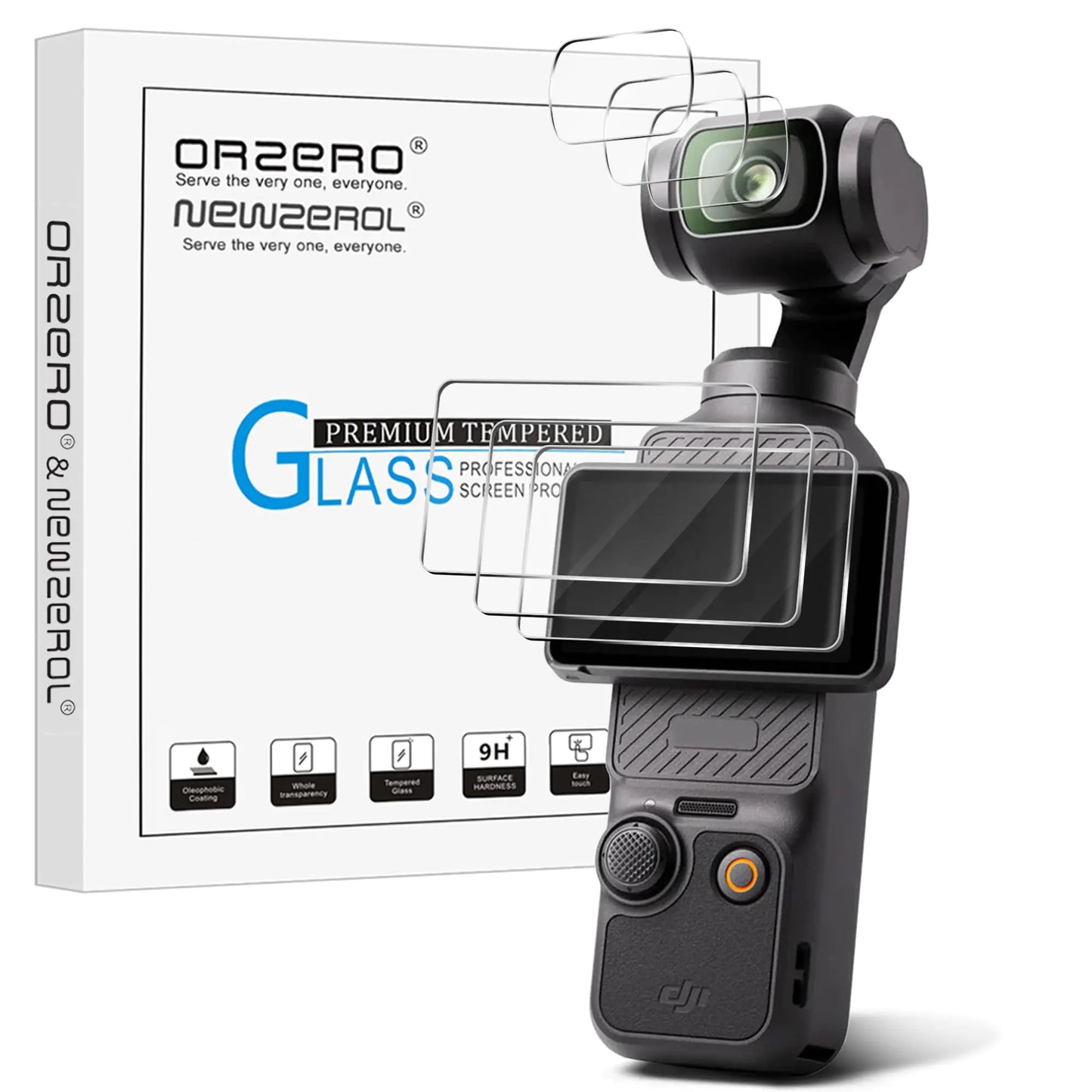 Orzero (3 Sets 6 Packs) Compatible for DJI Osmo Pocket 3 Camera Tempered Glass Camera Protectors + Display Screen Protectors 9H High Definition Clear Anti-Scratch Bubble-Free