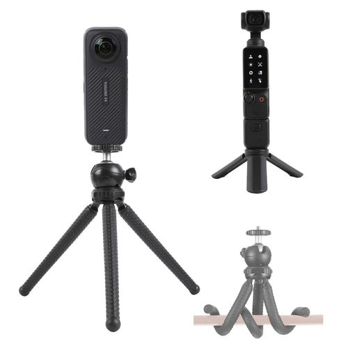 Flexible Tripod and Mini Desktop Tripod Kit for DJI Osmo Pocket 3 Insta360 One X4 X3 X2 Go3 Portable Travel Tripod Mount with 1/4-20 Screw for DJI Pocket3 Accessories
