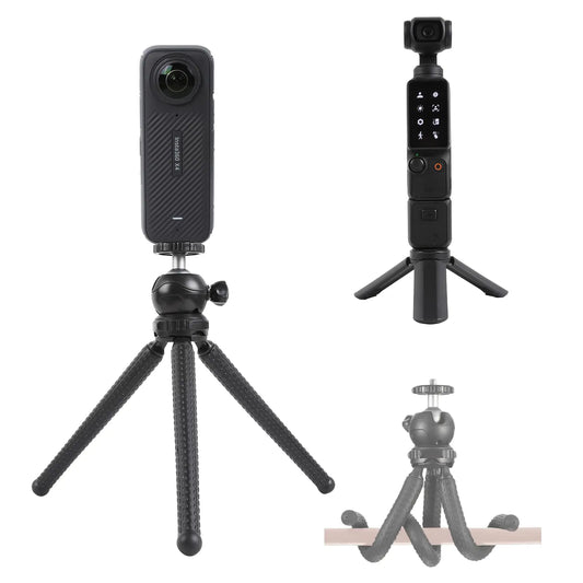 Flexible Tripod and Mini Desktop Tripod Kit for DJI Osmo Pocket 3 Insta360 One X4 X3 X2 Go3 Portable Travel Tripod Mount with 1/4-20 Screw for DJI Pocket3 Accessories